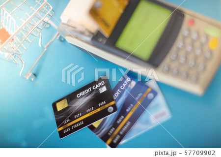 Swipe multiple credit cards in the shop. shopping Swipe multiple credit cards in the shop. shopping 57709902