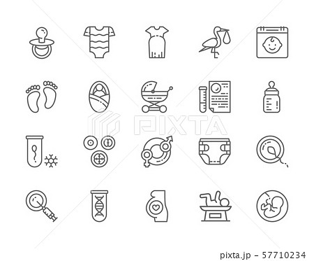 Set of Pregnancy Line Icons. Baby Bottle, Kids Bodysuit, Newborn, Dna and more. 57710234