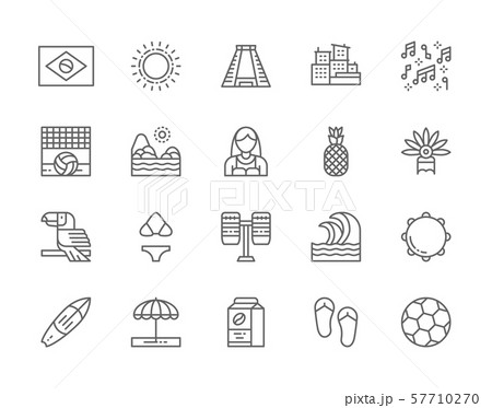 Set of Brazilian Culture Line Icons. City Favelas, Carnival, Surfboard and more. Set of Brazilian Culture Line Icons. City Favelas, Carnival, Surfboard and more. 57710270