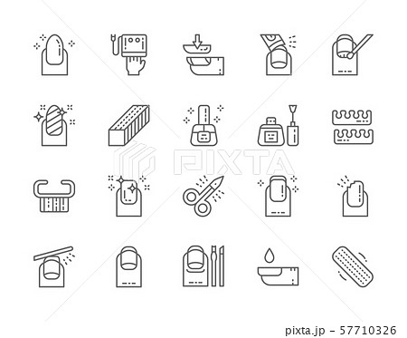 Set of Nail Salon Line Icons. Scissors, Extended Nails, Polish Remover and more. Set of Nail Salon Line Icons. Scissors, Extended Nails, Polish Remover and more. 57710326