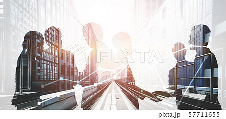Double Exposure Image of Many Business People. Double Exposure Image of Many Business People. 57711655
