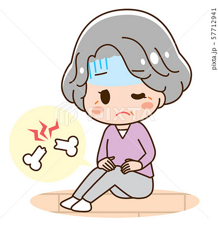 膝痛　シニア　お年寄り　女性　イラスト 57712941