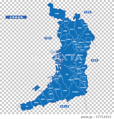 大阪府地図 シンプル青 市区町村 57714353