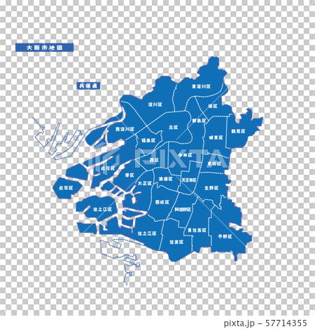 大阪市地図 シンプル青 市区町村 57714355
