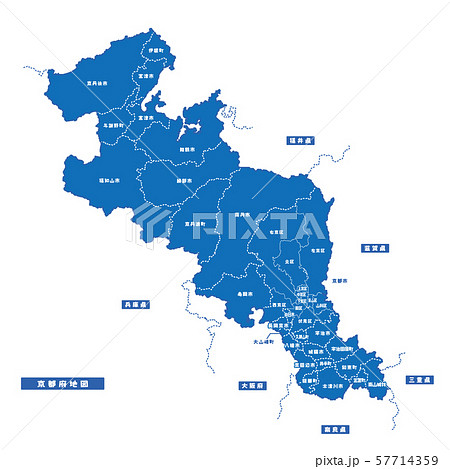 京都府地図 シンプル青 市区町村のイラスト素材