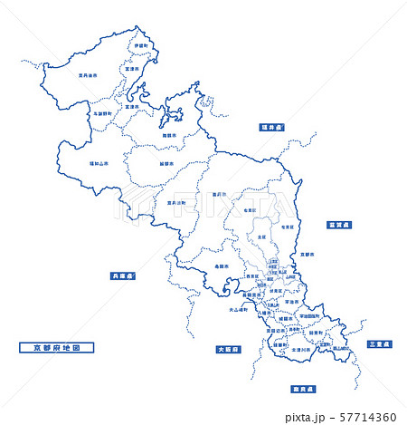 京都府地図 シンプル白地図 市区町村のイラスト素材