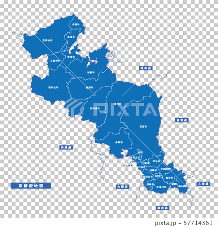 京都府地図 シンプル青 市区町村 京都府地図 シンプル青 市区町村 57714361