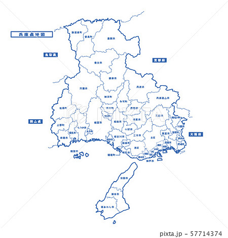 兵庫県地図 シンプル白地図 市区町村のイラスト素材