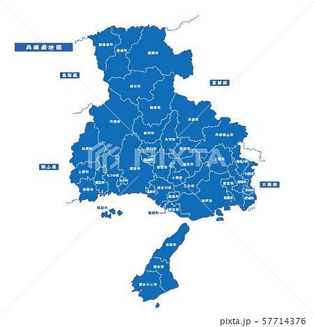 兵庫県地図 シンプル青 市区町村のイラスト素材