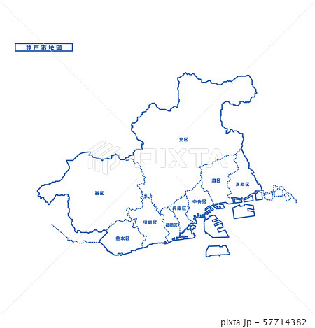 神戸市地図 シンプル白地図 市区町村のイラスト素材