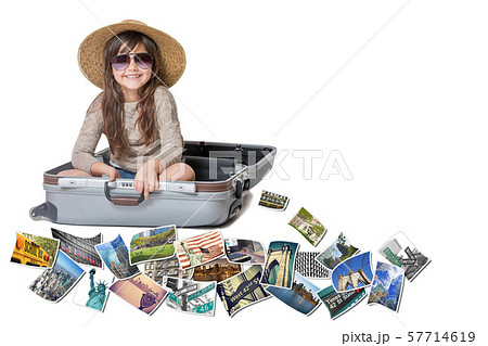 Smiling little girl travel NYC concept 57714619