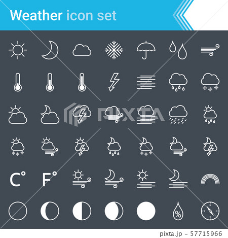 Modern, stroked weather icons isolated on dark background. 57715966