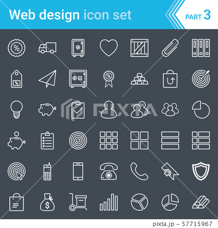 Modern, stroked web design, seo and development icons isolated on dark background. 57715967
