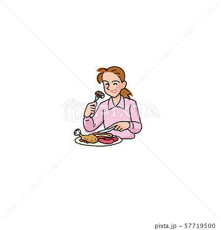お肉大好きな女性のイラスト素材
