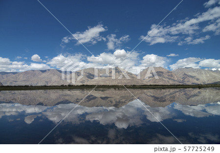 Mountain reflection on lake, Nubra Valley, Ladakh, India 57725249