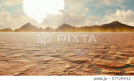 Apocalyptic desert. Post-Apocalypse, global warming, climate change, hot dusty desert. 3D Rendering 57726432