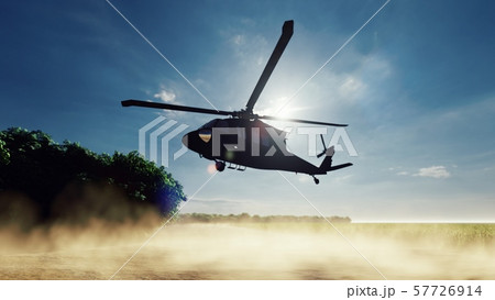 A Blackhawk Military Helicopter Lands On A のイラスト素材