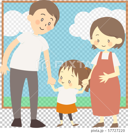 妊娠中のお母さんと家族のイラスト素材
