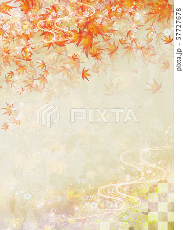 紅葉 水彩画風 キラキラの和の秋の背景 縦のイラスト素材