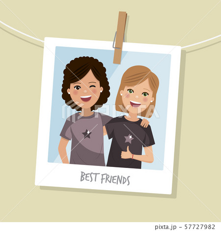 Best friends photo. Two happy girls smiling - Stock Illustration [57727982]  - PIXTA