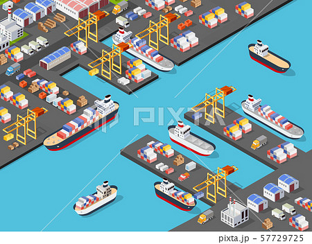 Isometric port cargo ship 57729725
