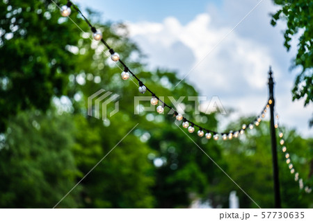Background with blur street lights and garlands in park 57730635