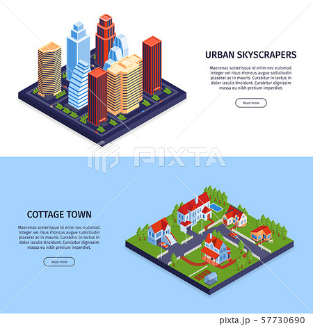 Isometric City Horizontal Bannersのイラスト素材