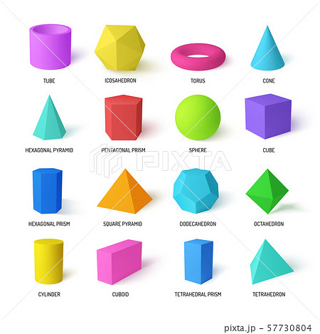 Basic Stereometry Shapes Realistic Color Set 57730804