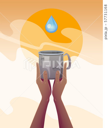 Water scarcity. hands with an empty mug, thirsty for water in a drought. Global ecology concept 57731168