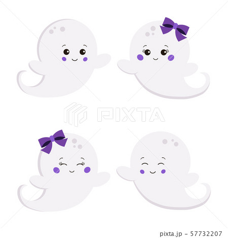 Vector illustration set of flat cute sweet cartoon smiling boy and girl ghost isolated on white 57732207