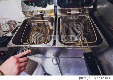 Used dirty iron pan with oil and dirty turner and space for write wording, bad cooking behavior 57732363