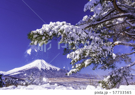 （山梨県）雪化粧した二十曲峠から望む富士山 57733565