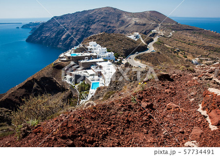 Walking trail number 9 between the cities of Fira and Oia in the Santorini Island Walking trail number 9 between the cities of Fira and Oia in the Santorini Island 57734491
