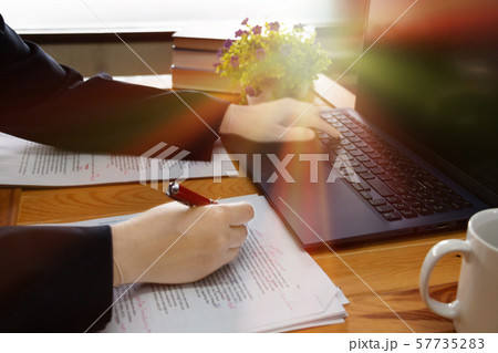 editing blur text on desk in office 57735283