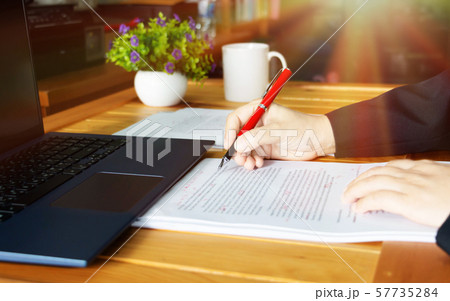 editing blur text on desk in office 57735284