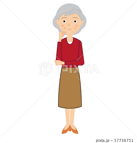考え事をする高齢女性のイラストのイラスト素材