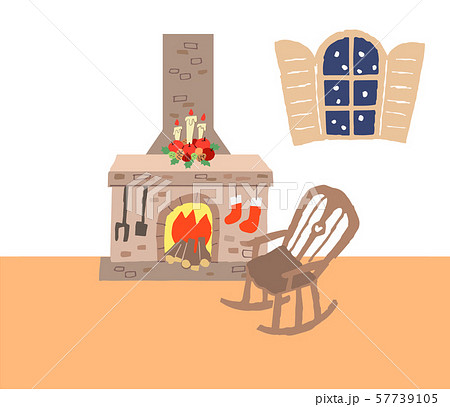 暖炉とロッキングチェアのある部屋のイラスト素材