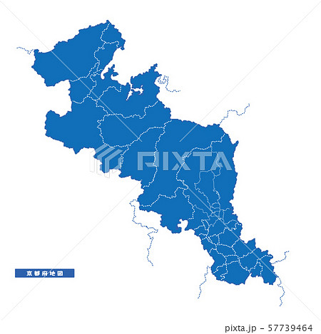 京都府地図 シンプル青 市区町村 57739464