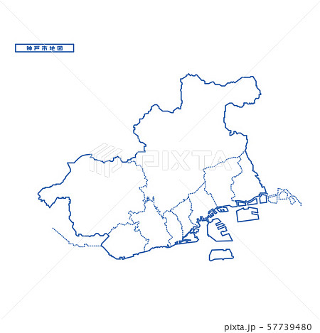 神戸市地図 シンプル白地図 市区町村のイラスト素材