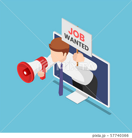 Isometric businessman come out from monitor Isometric businessman come out from monitor 57740366