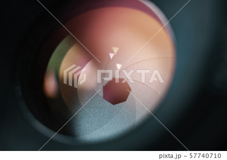 Beautiful camera lens  with yellow and pink light 57740710