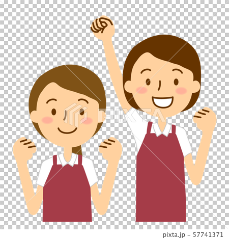 Two women in apron polo shirts dark red Two women in apron polo shirts dark red 57741371