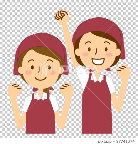 Two women in apron triangle width polo shirts dark white Two women in apron triangle width polo shirts dark white 57741374
