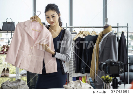 Young Asia happy lady live video blog (vlogger) 57742692