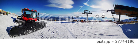 Winter panoramic view on ski resort with snow cat 57744196