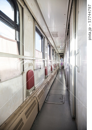 Interior view of russian corridor in the compartment in the train 57744797