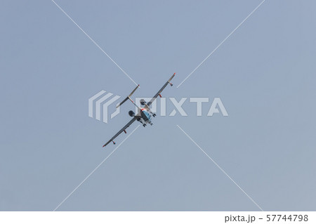 A colorful military fighter jet flying in the sky A colorful military fighter jet flying in the sky 57744798