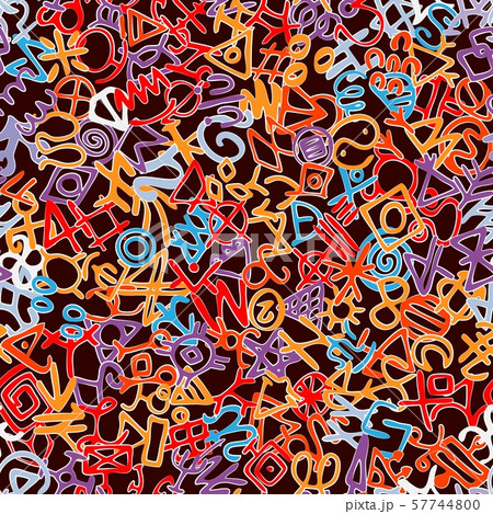 Hand drawn vector seamless pattern with glyphs mystic symbols 57744800