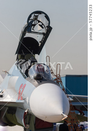 An opening empty cabin of the jet fighter 57745233