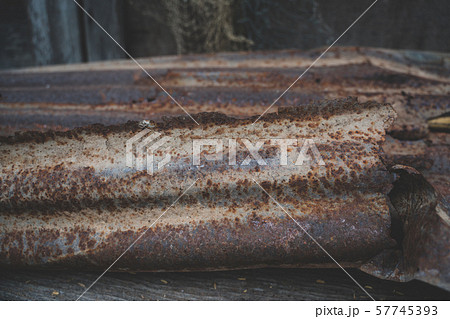 The tin roof background with the rust and nails 57745393